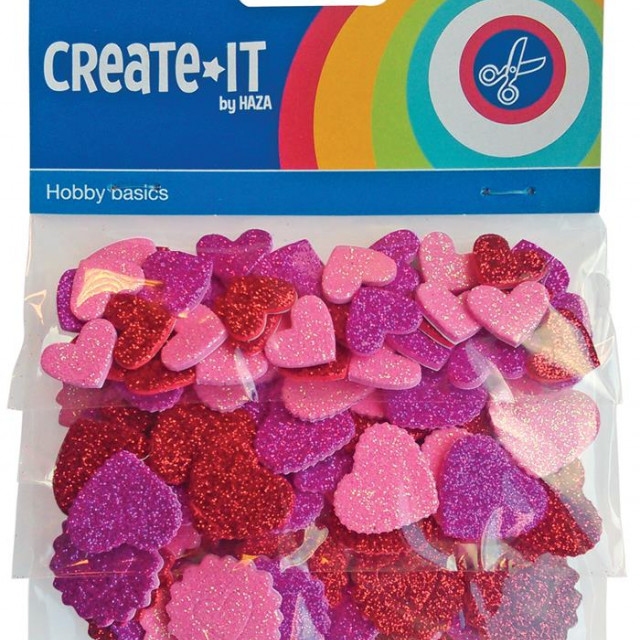 Haza Create-it foam glitter hartjes 132 stuks