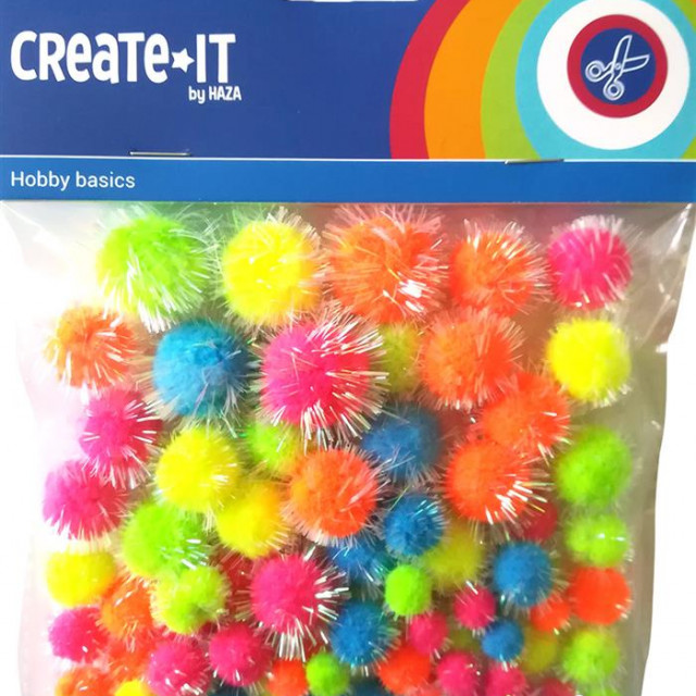 Haza Create-it pompoms glitter neon mix 75 stuks