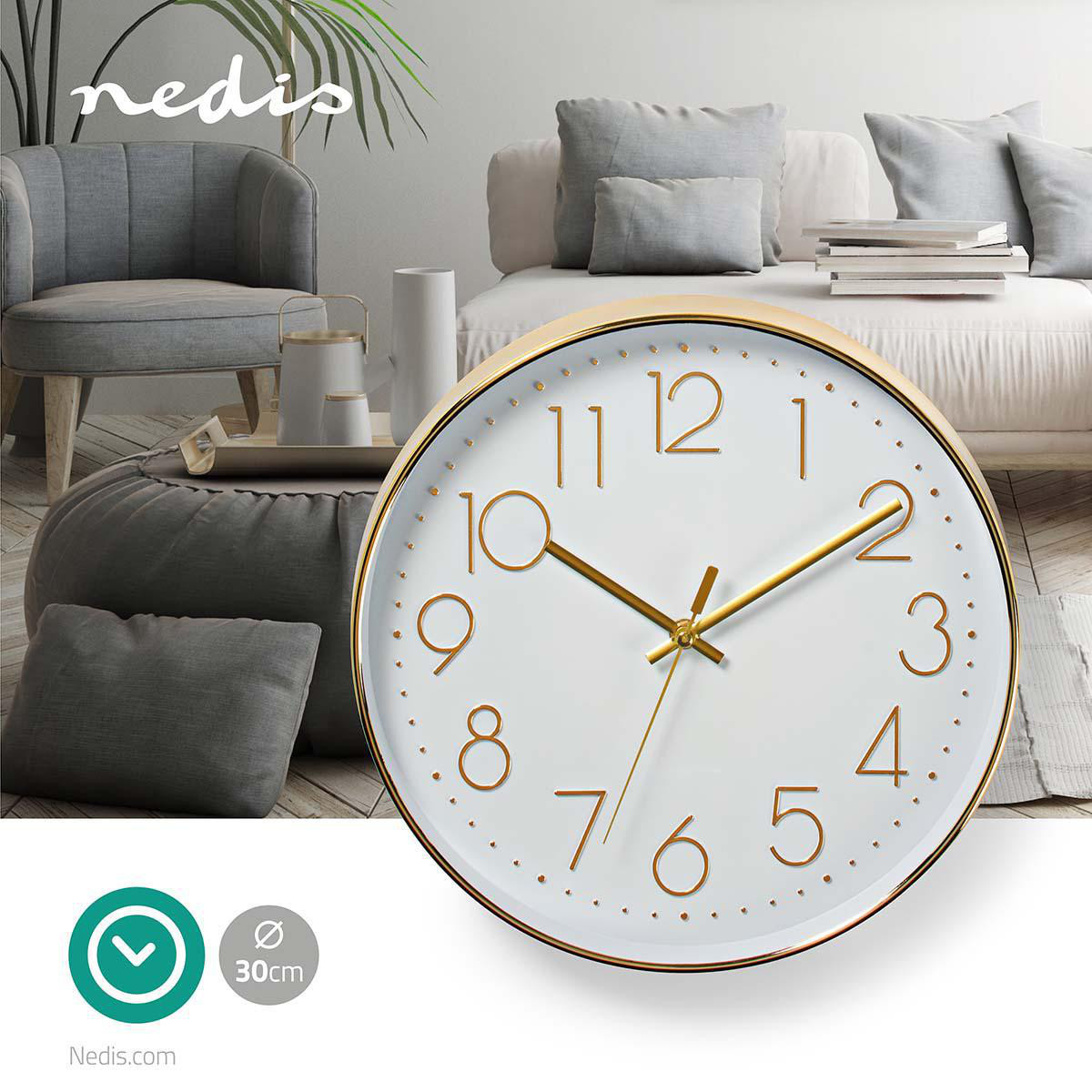 Nedis wandklok | Diameter- 30 cm | Trendy | Kunststof | CLWA015PC30GD